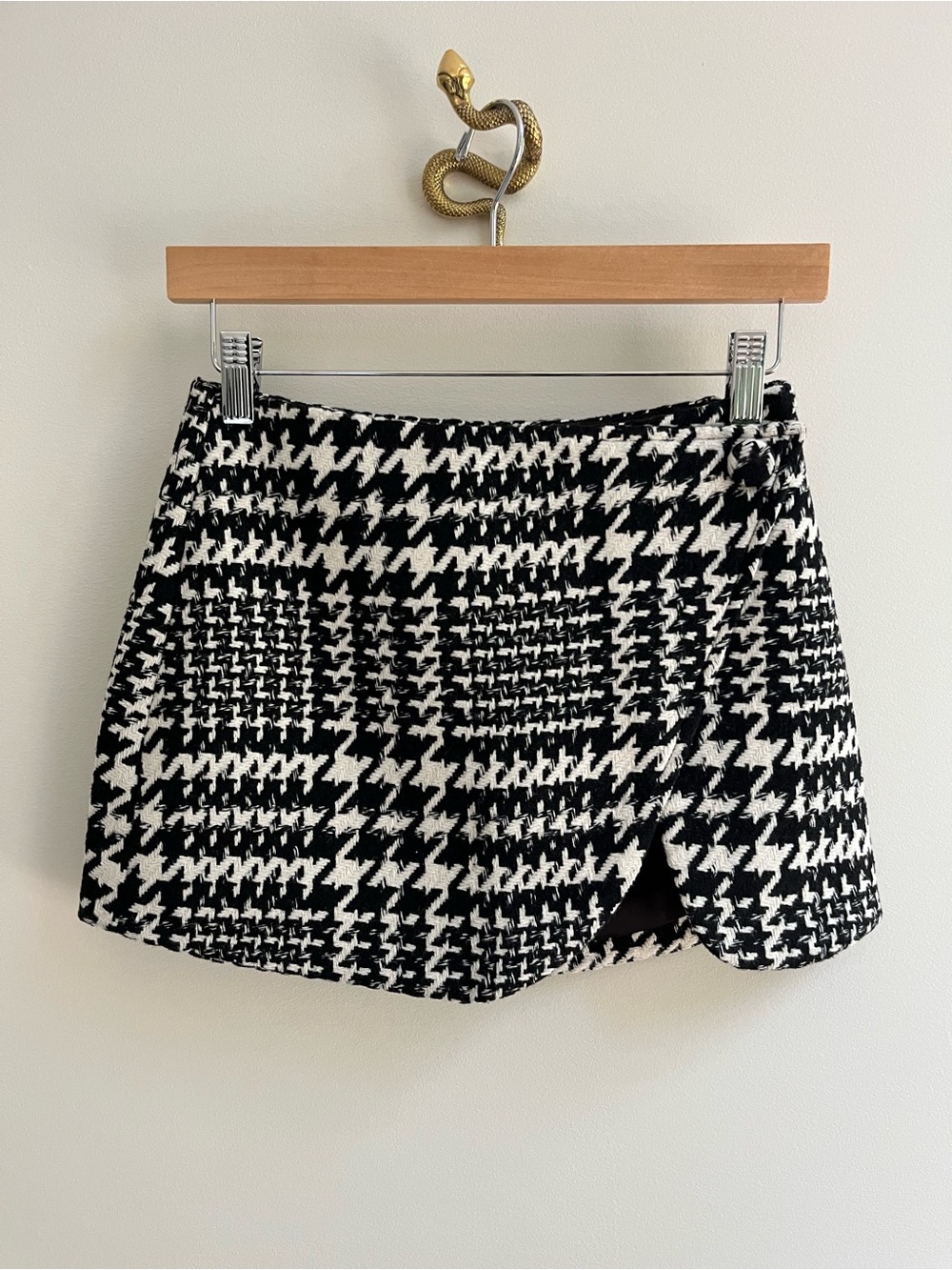 NWT Naked Wardrobe Jacquard Houndstooth Mini Skirt Black White Tailored XS